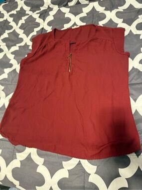 Maurices Burgundy Zip-Front Cap Sleeve Blouse
